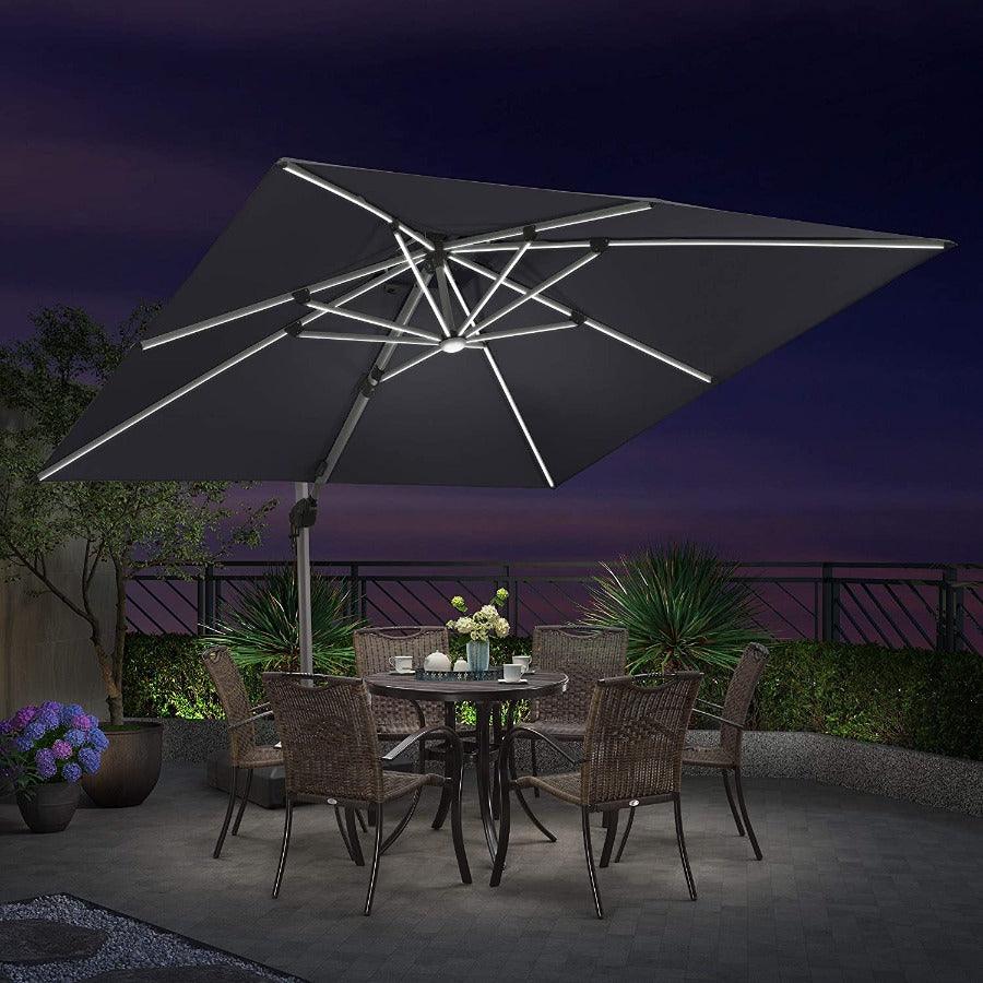 PURPLE LEAF Large Solar Yard Umbrellas Double Top Square Patio Umbrella with Lights