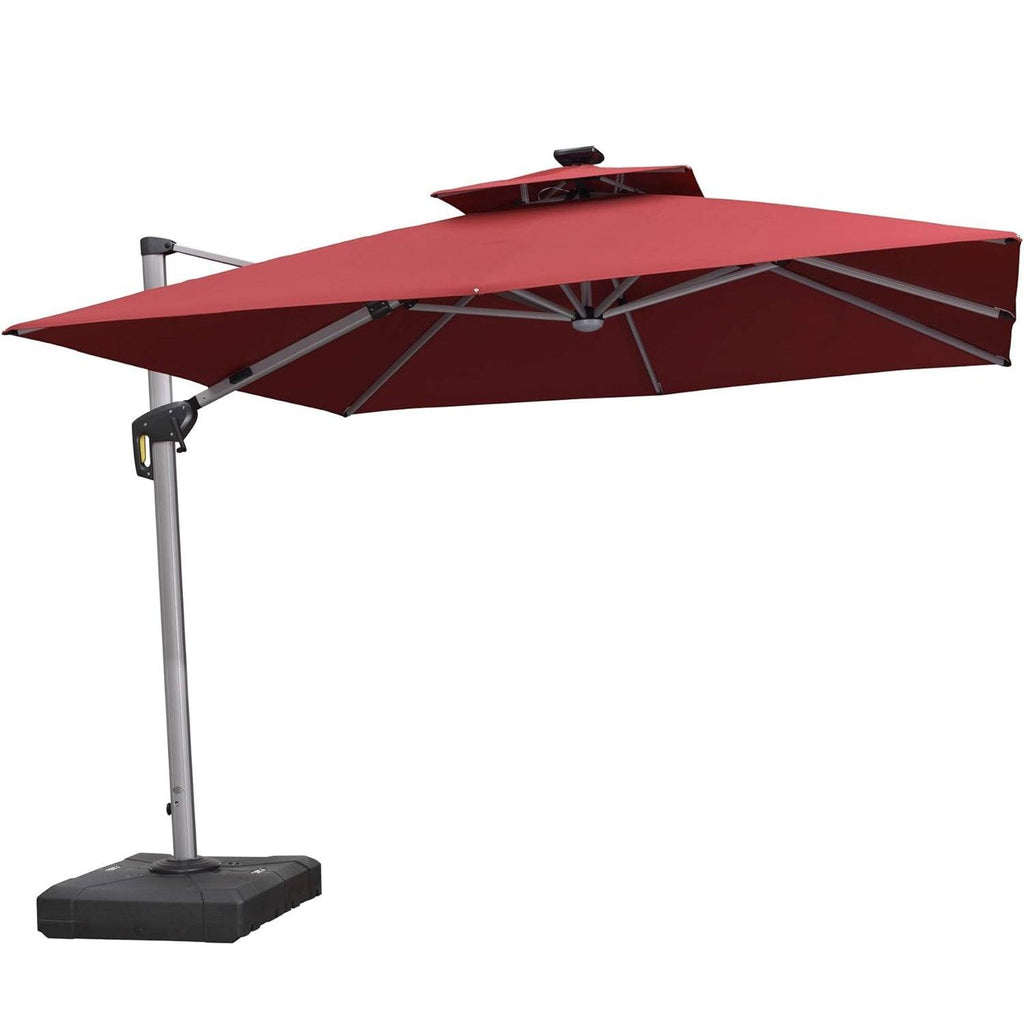 PURPLE LEAF Large Solar Yard Umbrellas Double Top Square Patio Umbrella with Lights