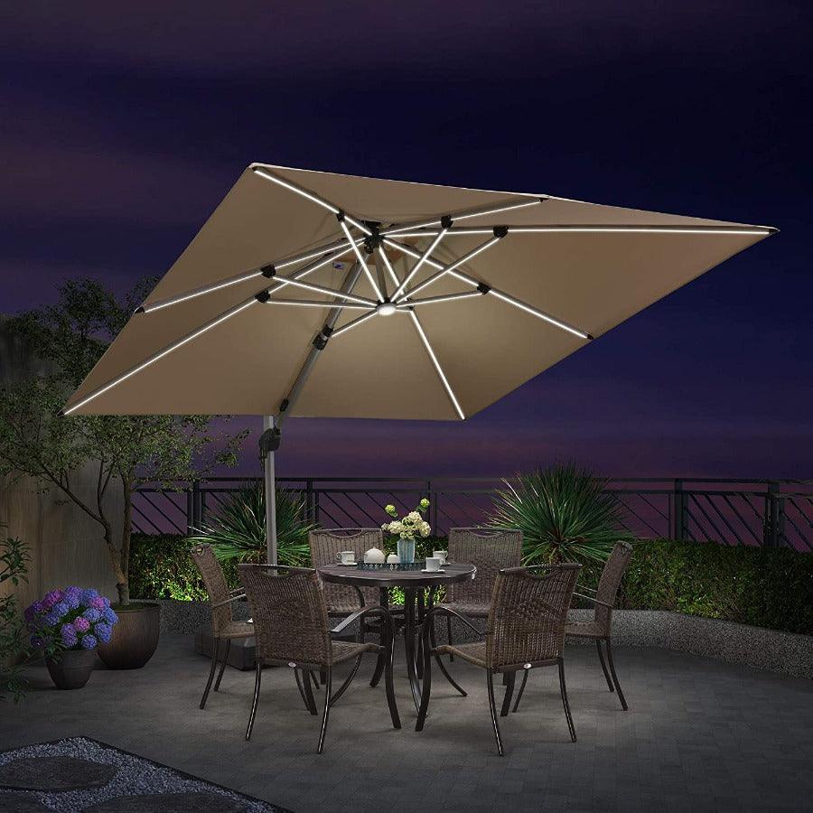 PURPLE LEAF Large Solar Yard Umbrellas Double Top Square Patio Umbrella with Lights