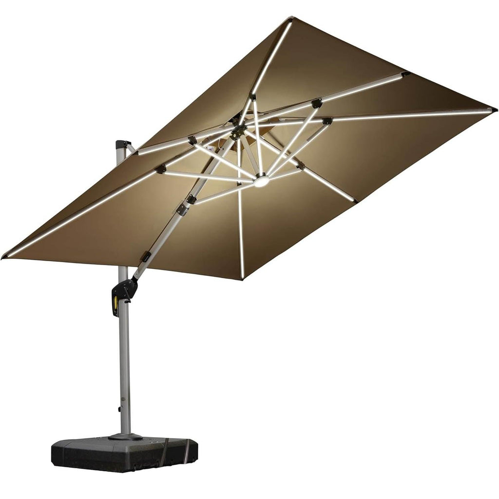 PURPLE LEAF Large Solar Yard Umbrellas Double Top Square Patio Umbrella with Lights