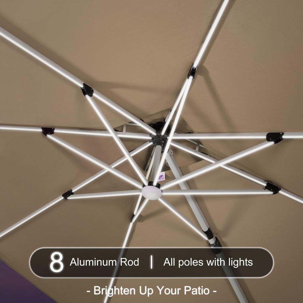 PURPLE LEAF Large Solar Yard Umbrellas Double Top Square Patio Umbrella with Lights