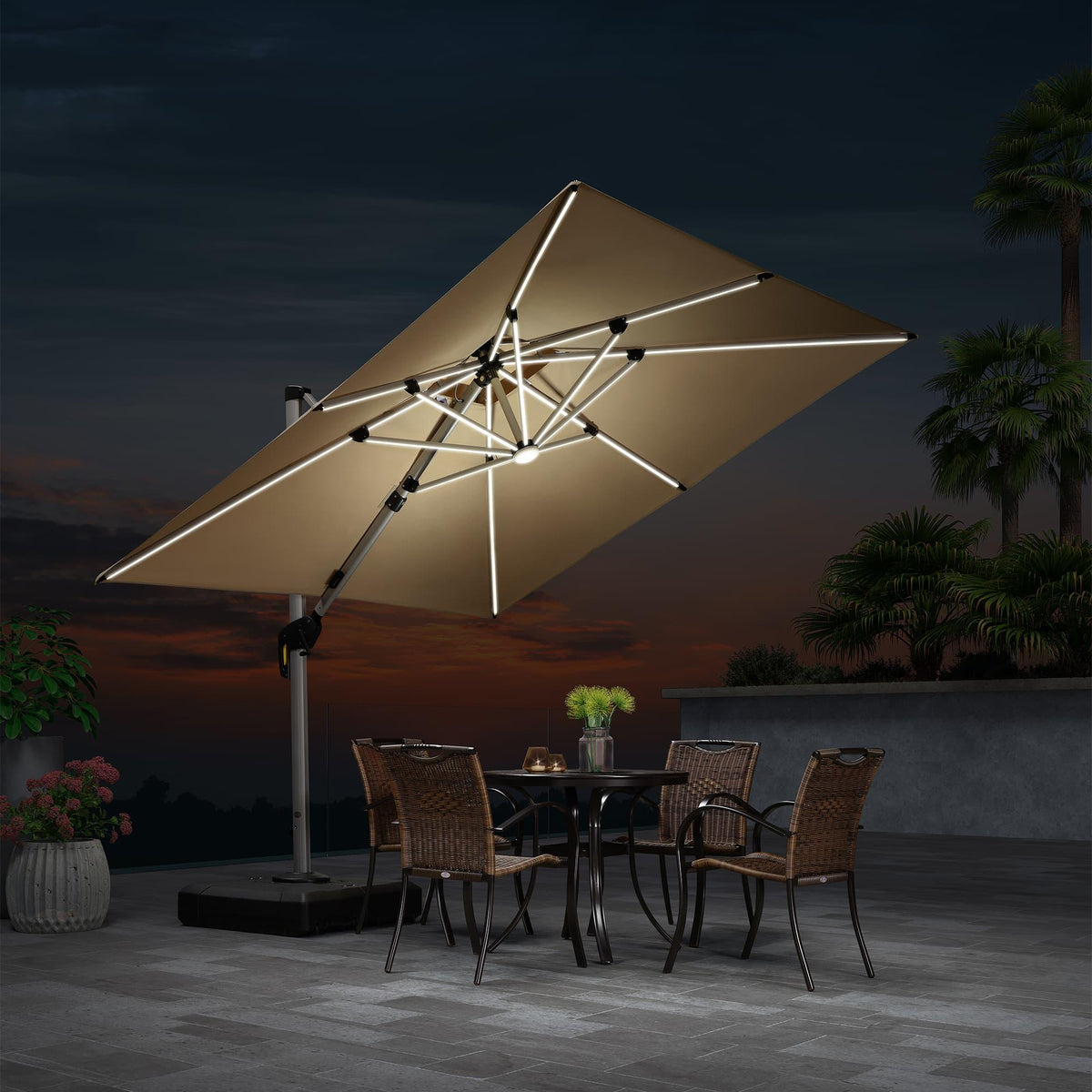 PURPLE LEAF Large Solar Yard Umbrellas Double Top Square Patio Umbrella with Lights