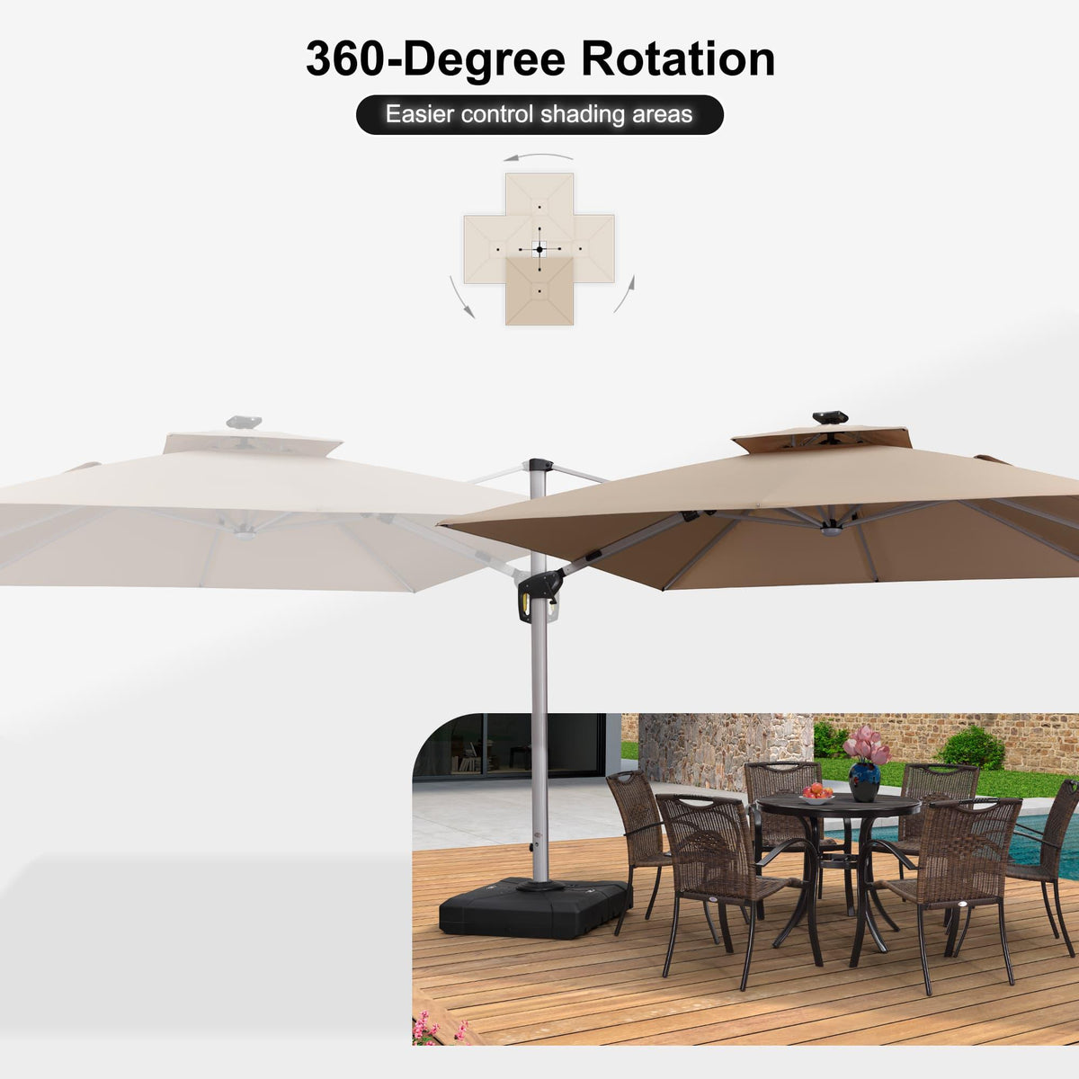 PURPLE LEAF Large Solar Yard Umbrellas Double Top Square Patio Umbrella with Lights