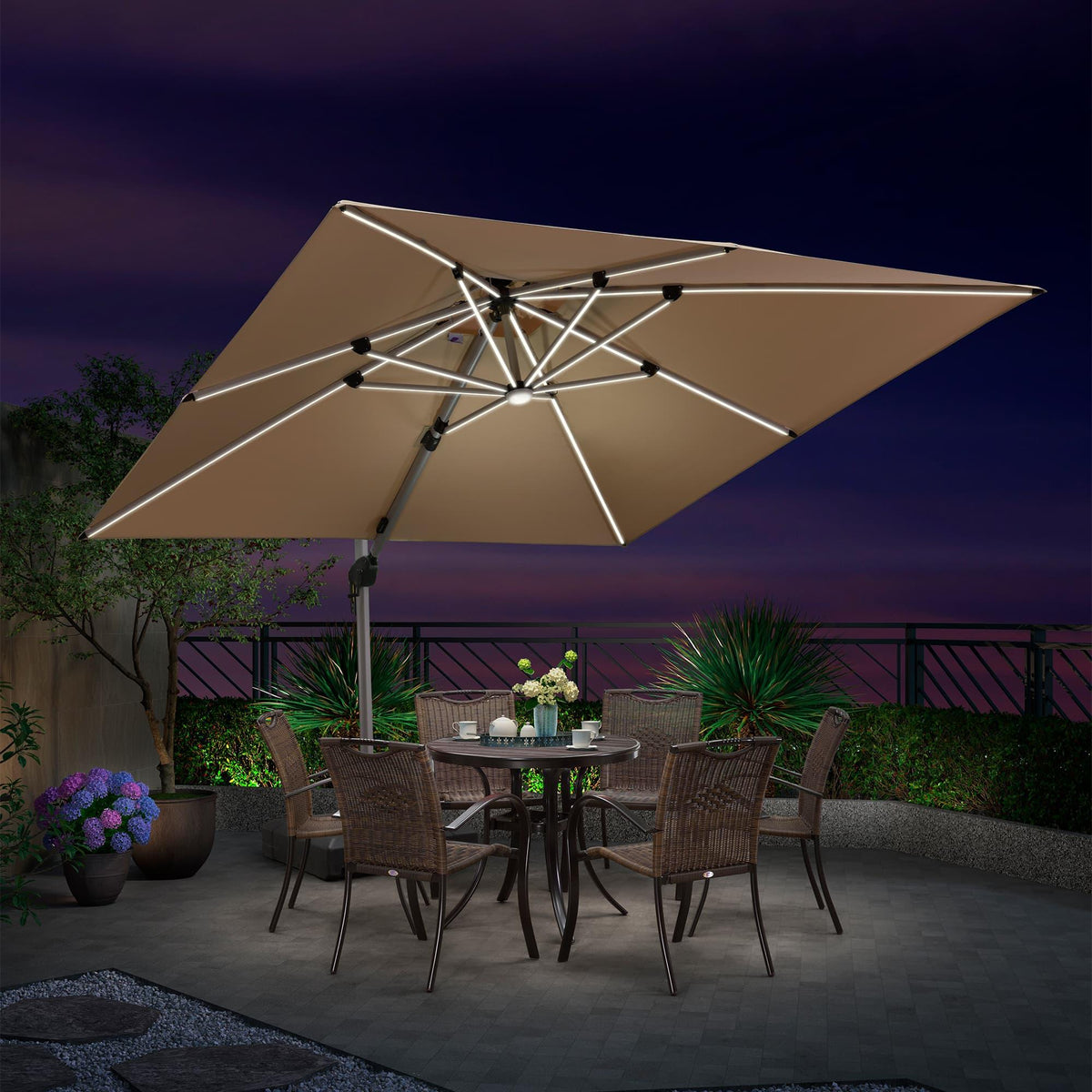 PURPLE LEAF Large Solar Yard Umbrellas Double Top Square Patio Umbrella with Lights