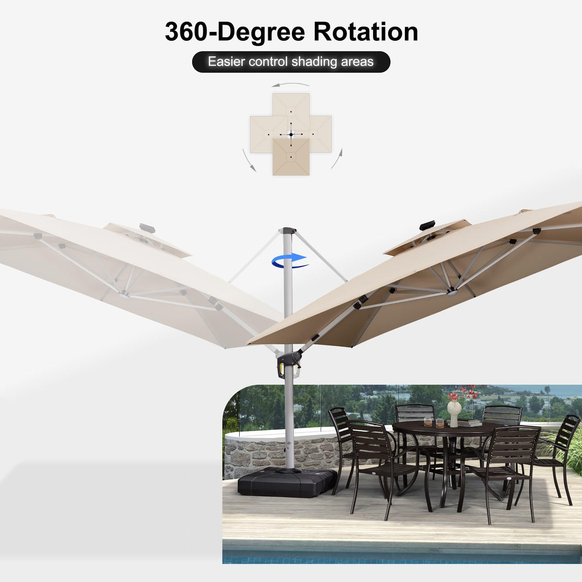 PURPLE LEAF Large Solar Yard Umbrellas Double Top Square Patio Umbrella with Lights