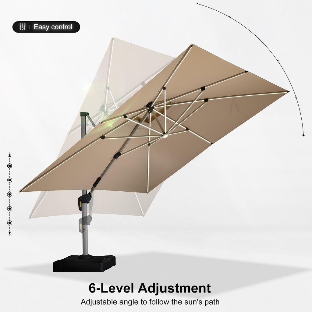 PURPLE LEAF Large Solar Yard Umbrellas Double Top Square Patio Umbrella with Lights