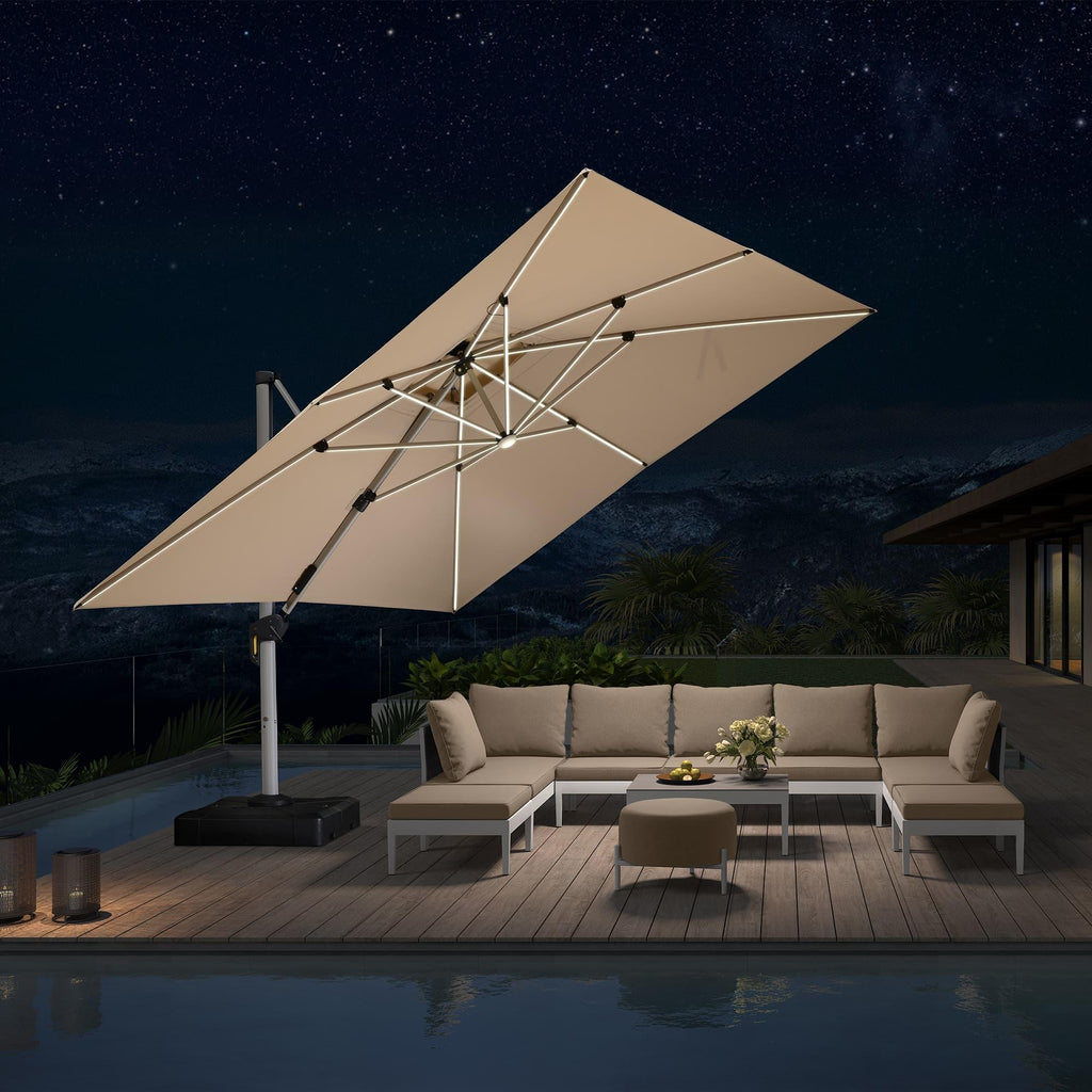 PURPLE LEAF Large Solar Yard Umbrellas Double Top Square Patio Umbrella with Lights