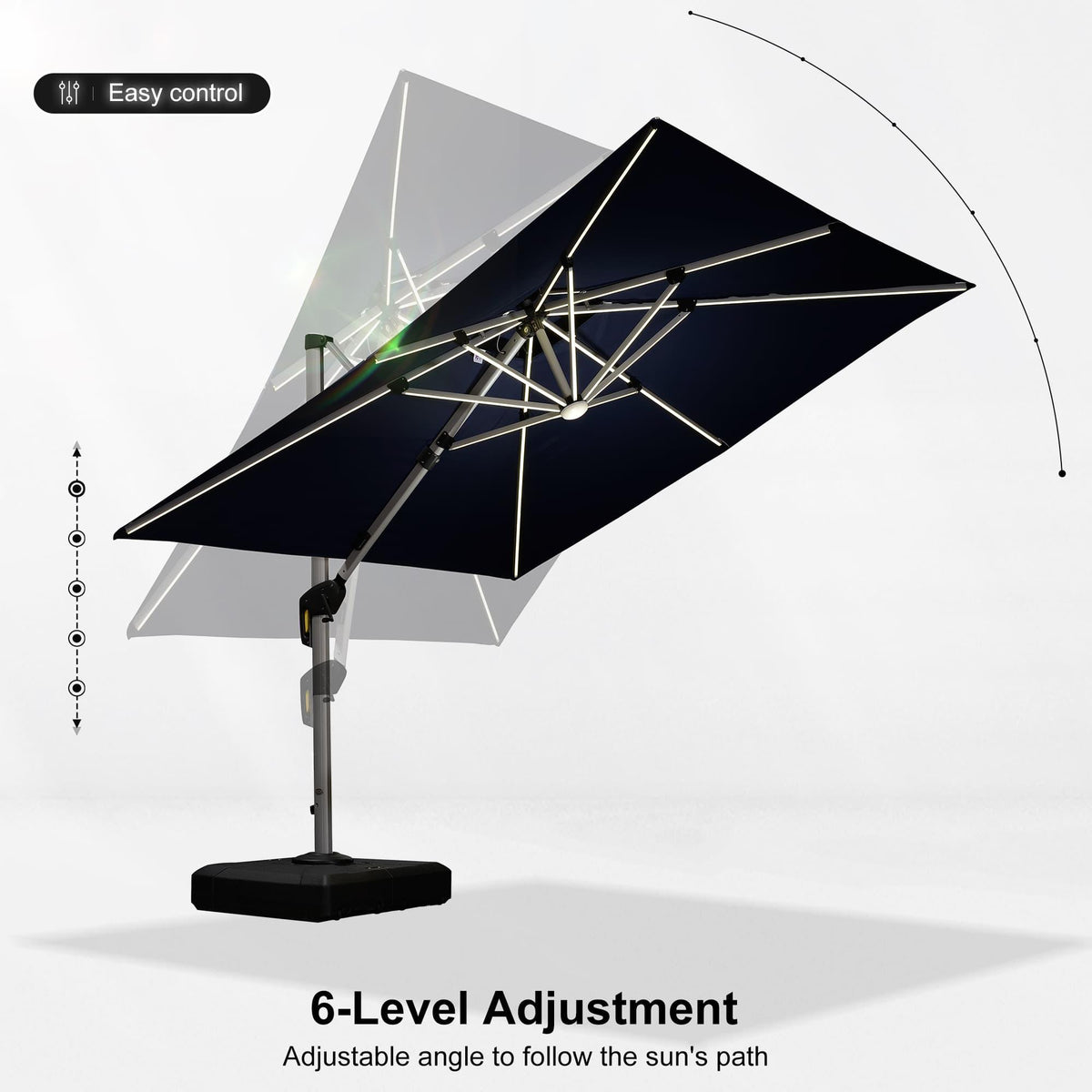 PURPLE LEAF Large Solar Yard Umbrellas Double Top Square Patio Umbrella with Lights