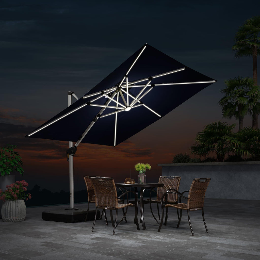 PURPLE LEAF Large Solar Yard Umbrellas Double Top Square Patio Umbrella with Lights