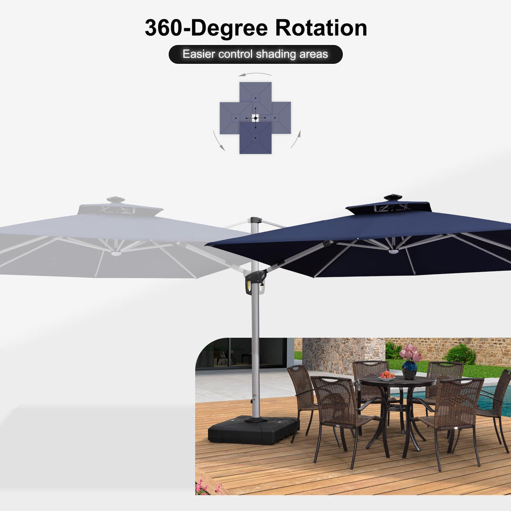 PURPLE LEAF Large Solar Yard Umbrellas Double Top Square Patio Umbrella with Lights
