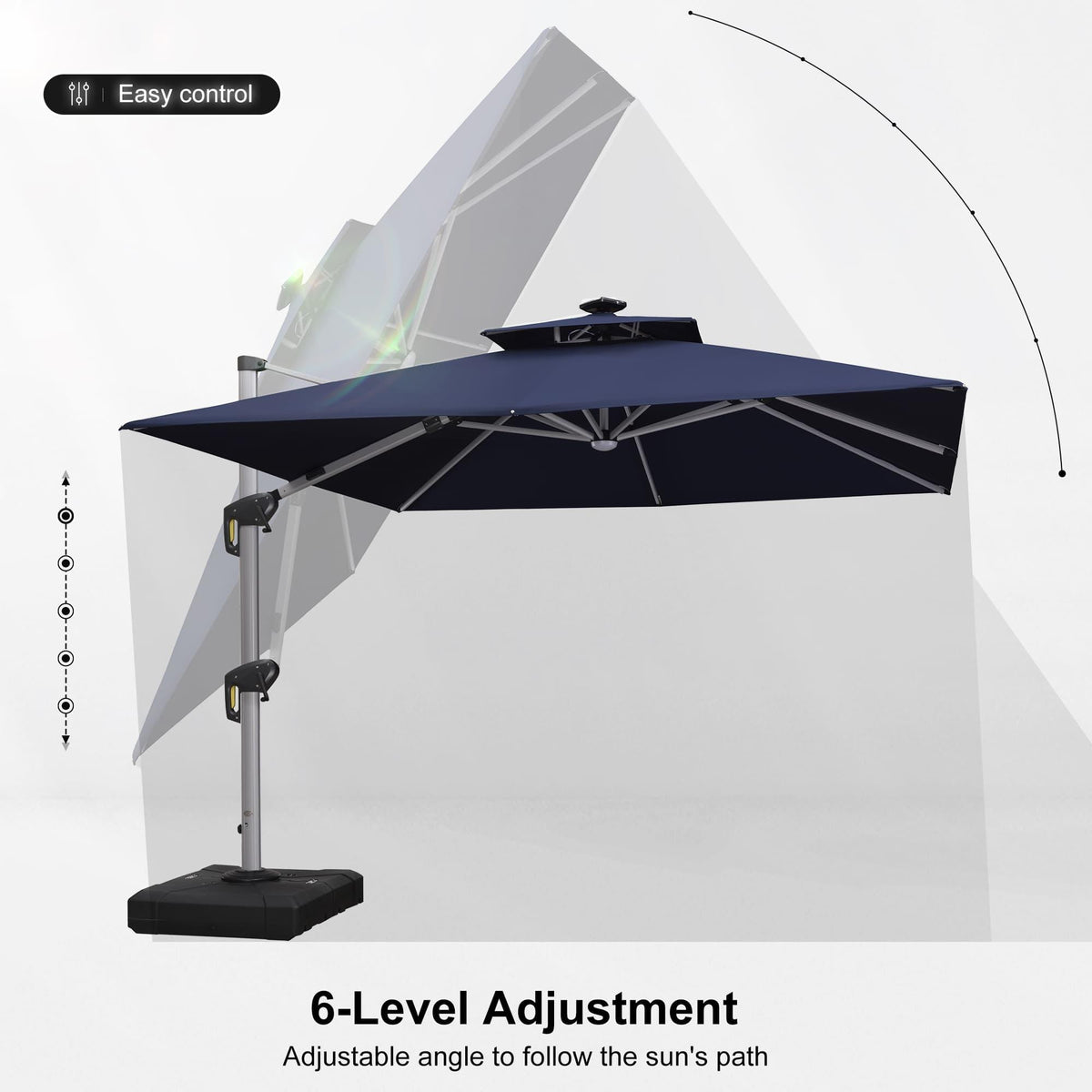 PURPLE LEAF Large Solar Yard Umbrellas Double Top Square Patio Umbrella with Lights