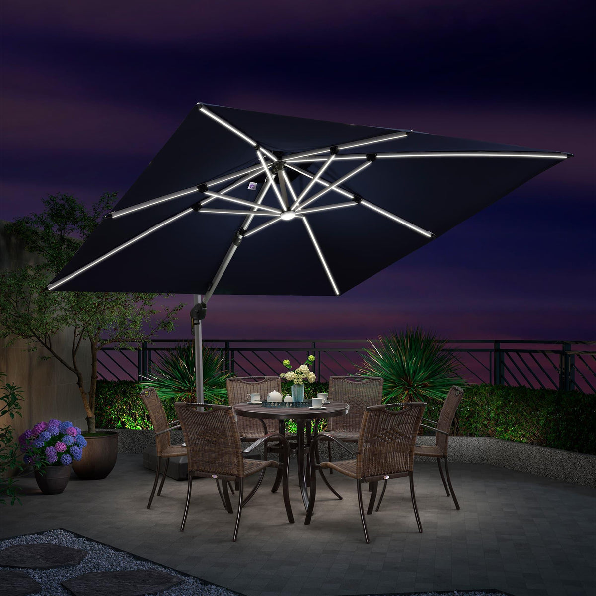 PURPLE LEAF Large Solar Yard Umbrellas Double Top Square Patio Umbrella with Lights