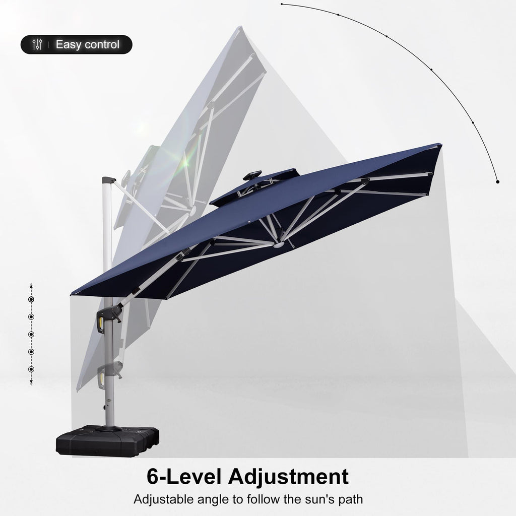 PURPLE LEAF Large Solar Yard Umbrellas Double Top Square Patio Umbrella with Lights