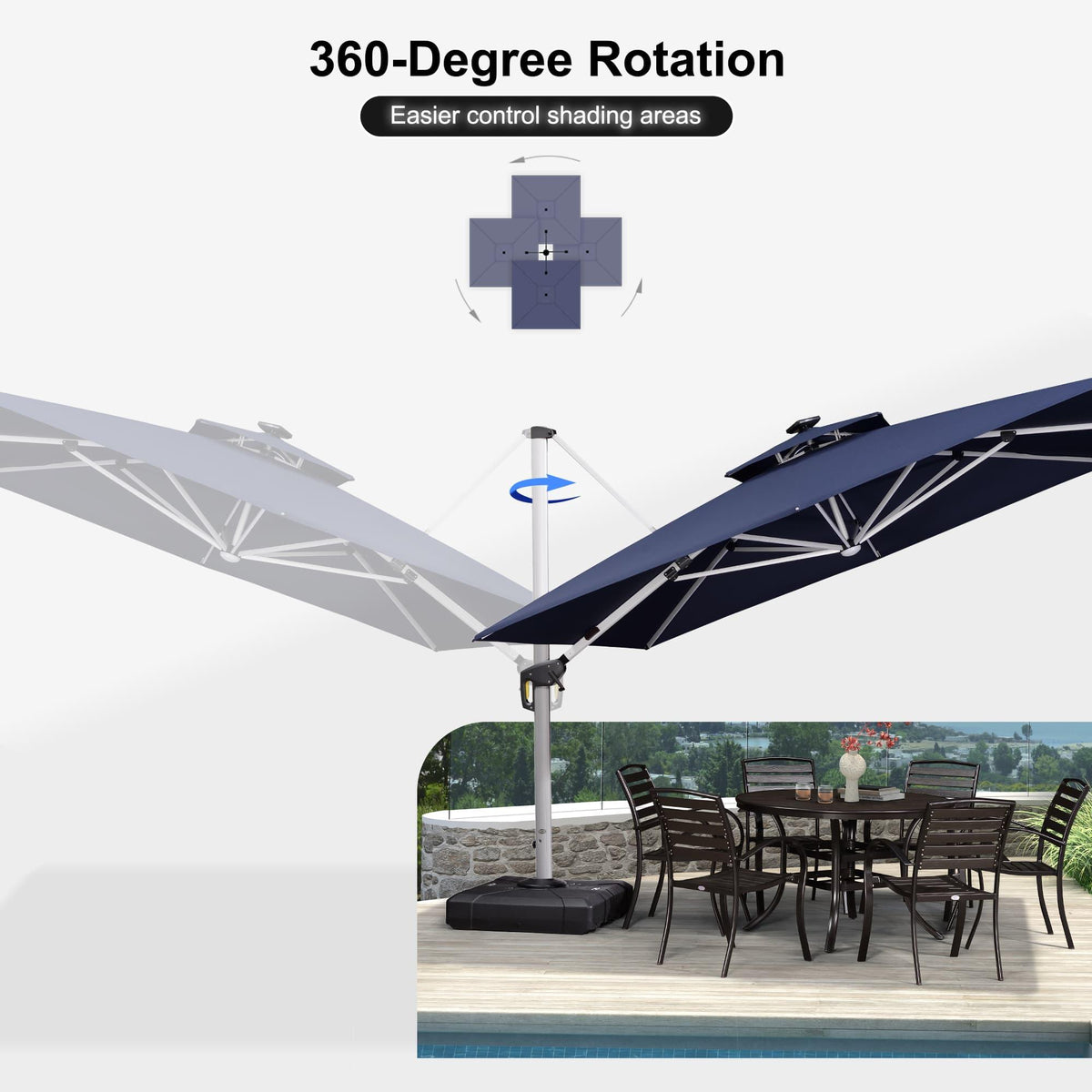 PURPLE LEAF Large Solar Yard Umbrellas Double Top Square Patio Umbrella with Lights