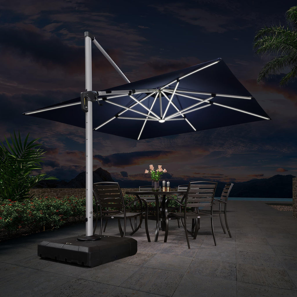 PURPLE LEAF Large Solar Yard Umbrellas Double Top Square Patio Umbrella with Lights