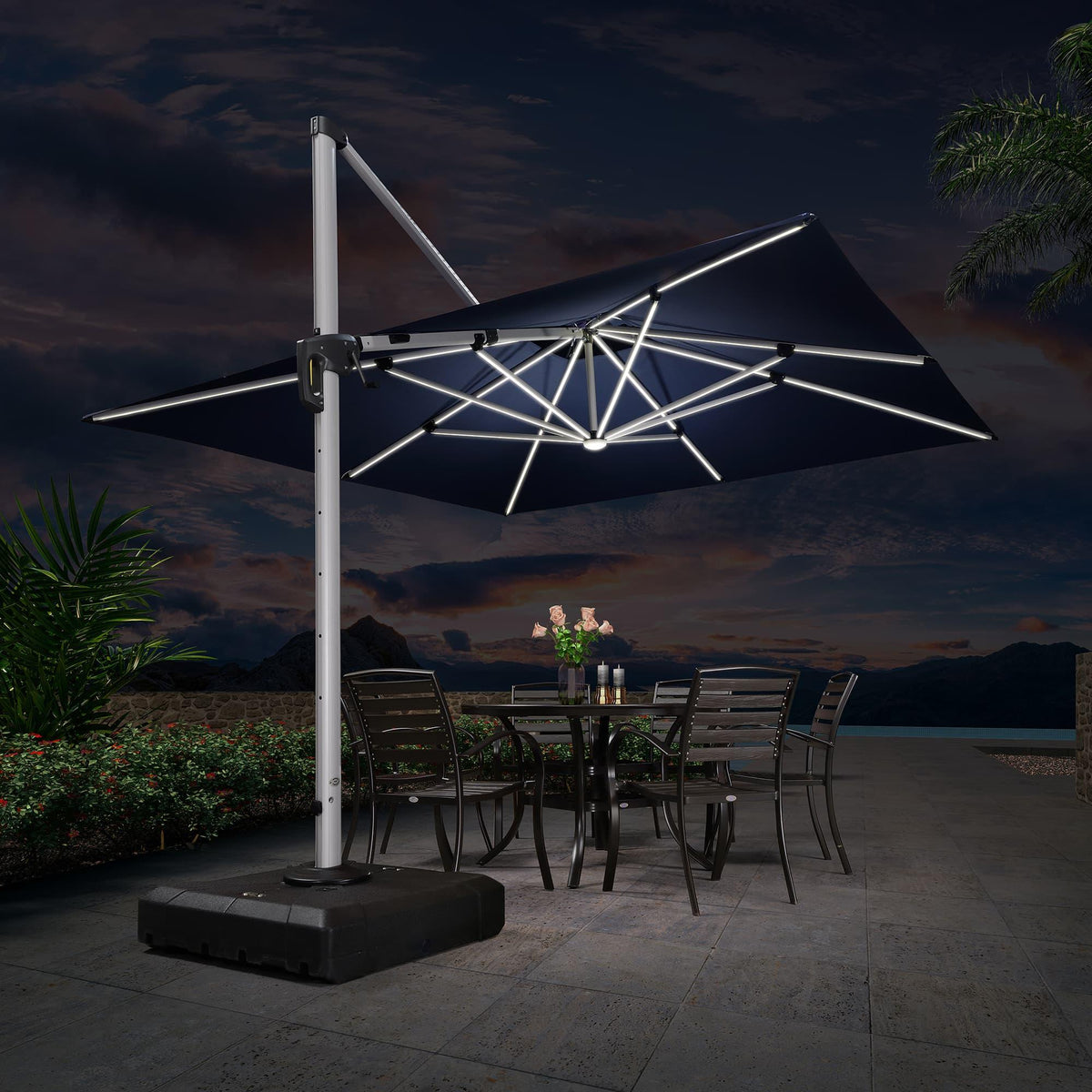 PURPLE LEAF Large Solar Yard Umbrellas Double Top Square Patio Umbrella with Lights