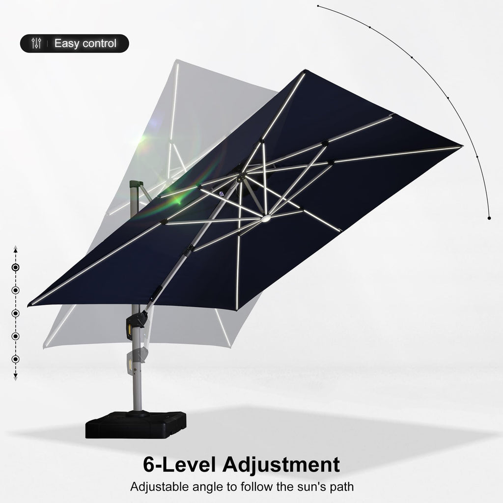 PURPLE LEAF Large Solar Yard Umbrellas Double Top Square Patio Umbrella with Lights