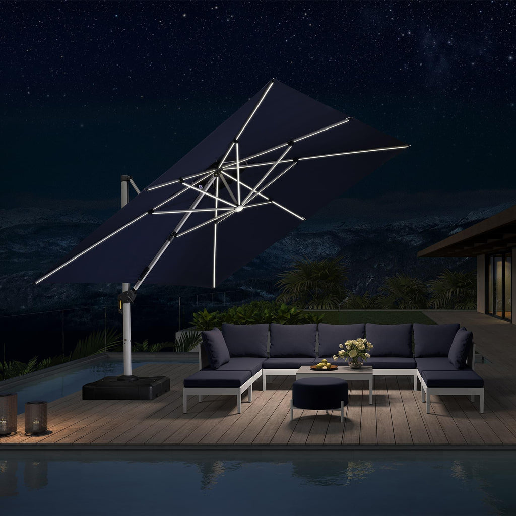 PURPLE LEAF Large Solar Yard Umbrellas Double Top Square Patio Umbrella with Lights