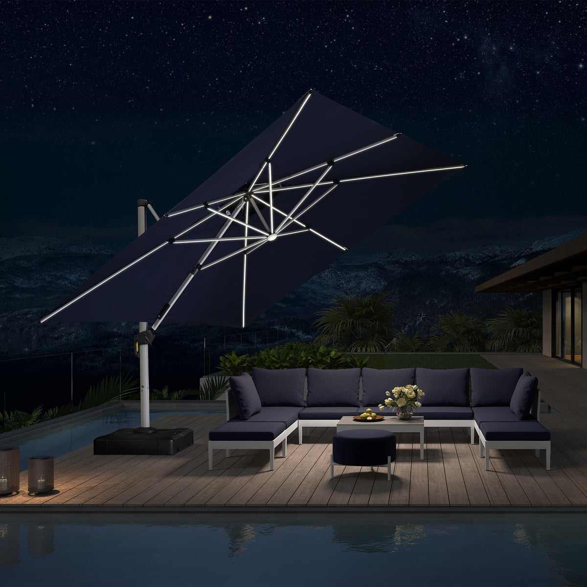 PURPLE LEAF Large Solar Yard Umbrellas Double Top Square Patio Umbrella with Lights