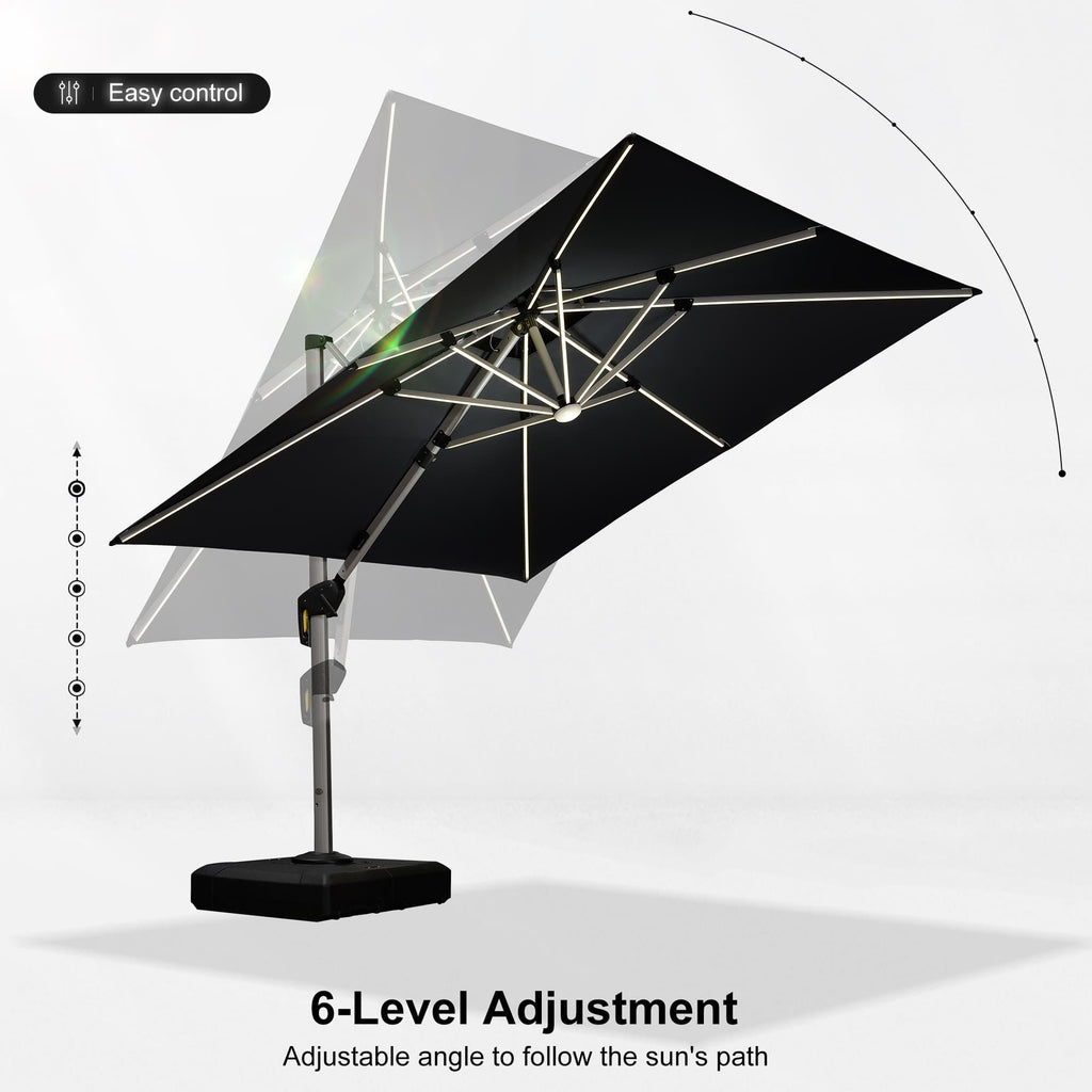 PURPLE LEAF Large Solar Yard Umbrellas Double Top Square Patio Umbrella with Lights
