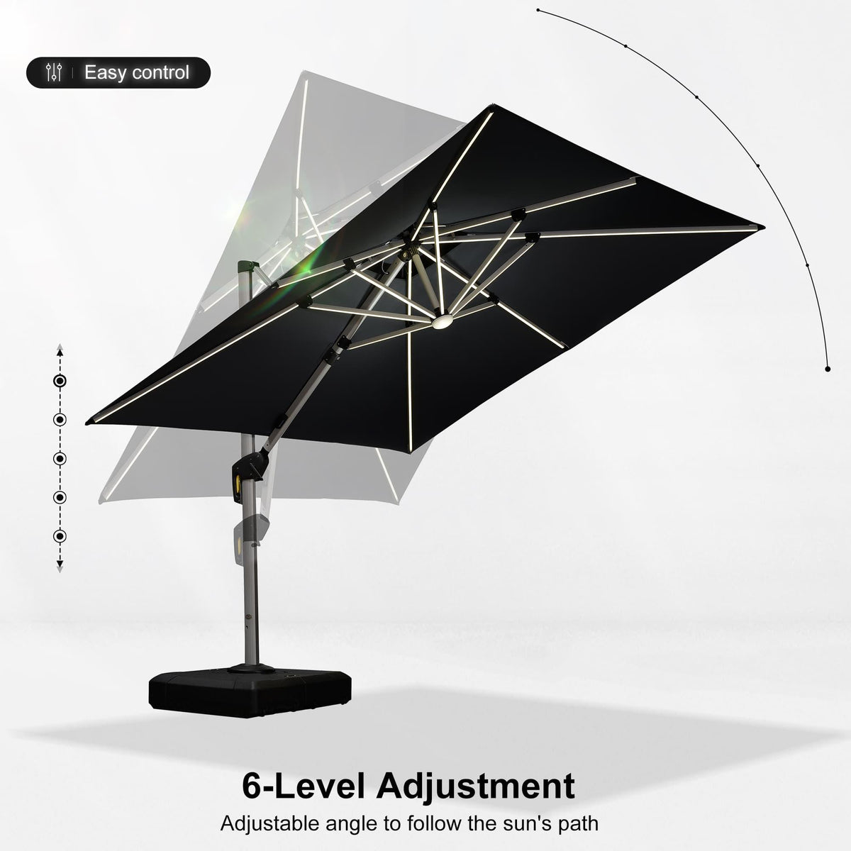 PURPLE LEAF Large Solar Yard Umbrellas Double Top Square Patio Umbrella with Lights