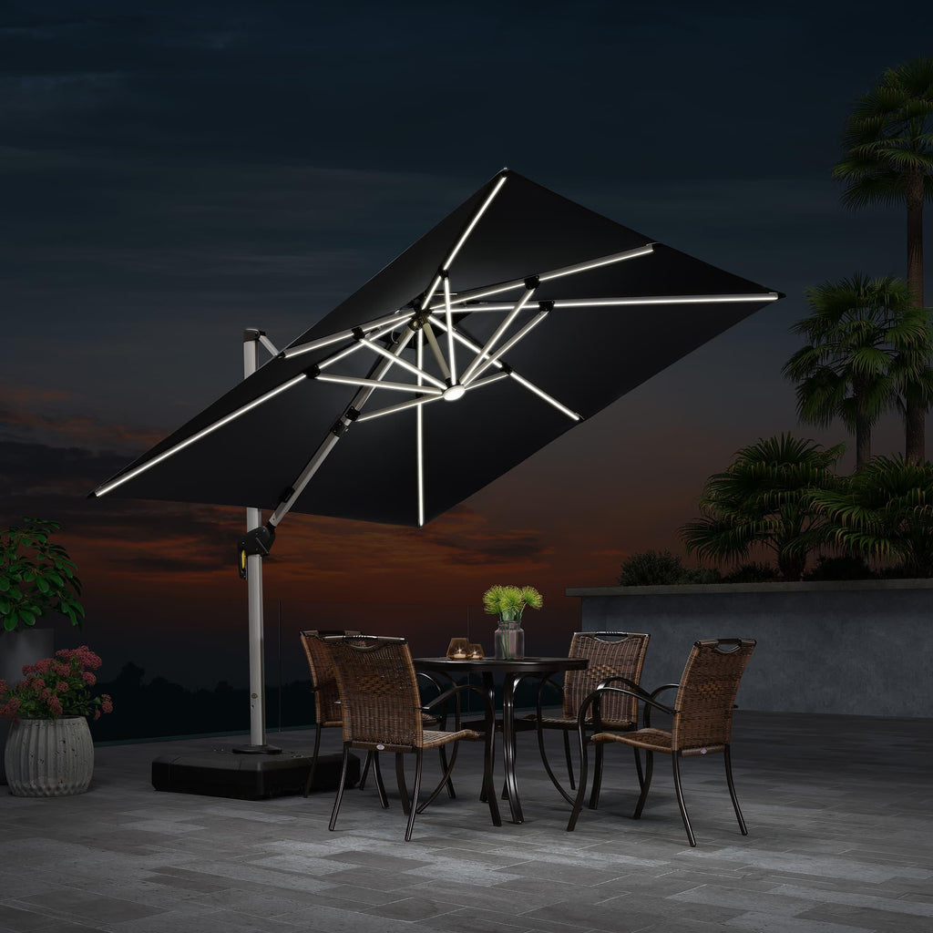 PURPLE LEAF Large Solar Yard Umbrellas Double Top Square Patio Umbrella with Lights