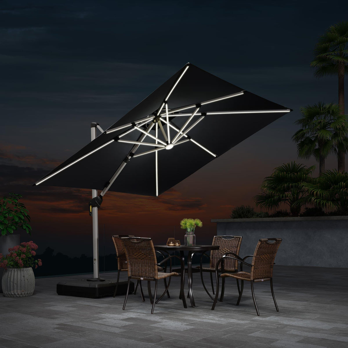 PURPLE LEAF Large Solar Yard Umbrellas Double Top Square Patio Umbrella with Lights