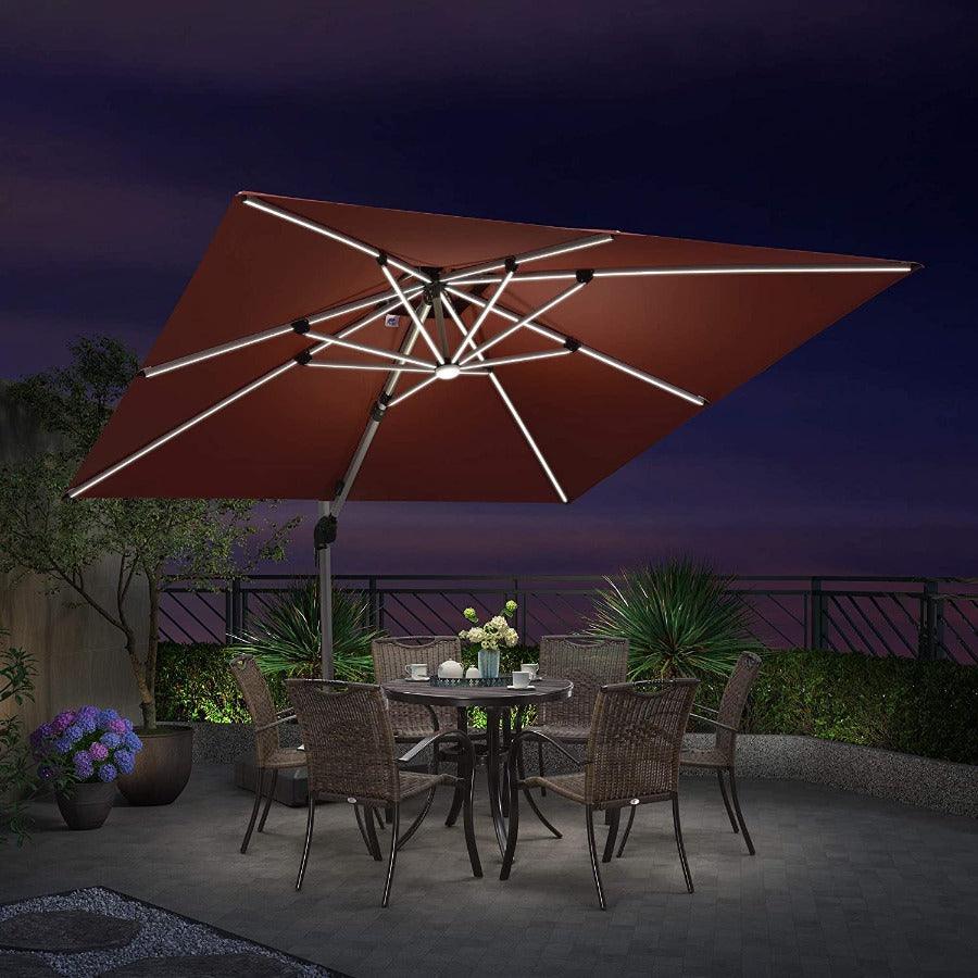 PURPLE LEAF Large Solar Yard Umbrellas Double Top Square Patio Umbrella with Lights