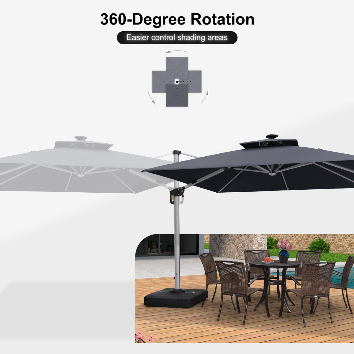 PURPLE LEAF Large Solar Yard Umbrellas Double Top Square Patio Umbrella with Lights