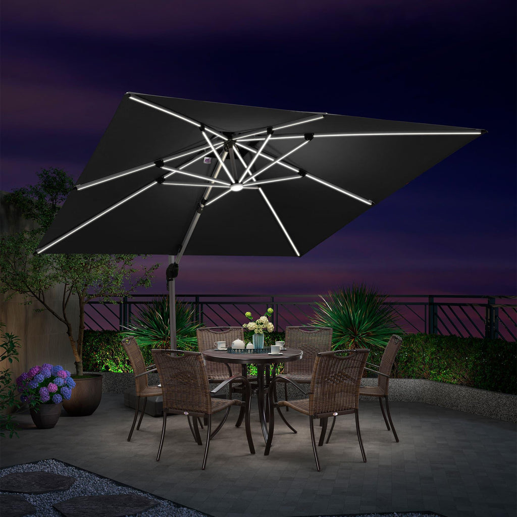PURPLE LEAF Large Solar Yard Umbrellas Double Top Square Patio Umbrella with Lights