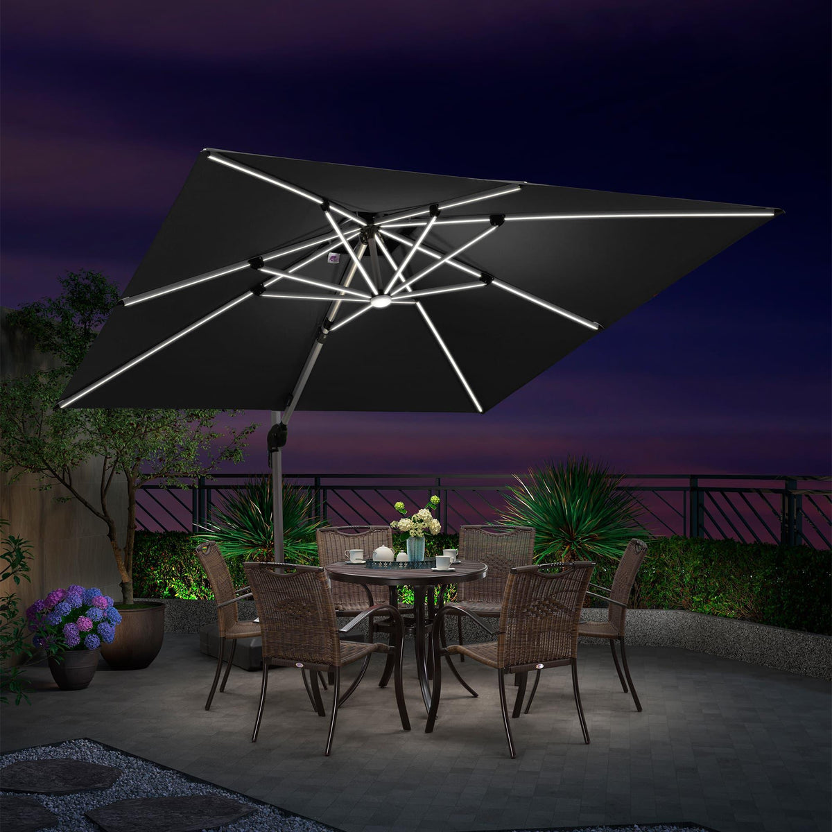 PURPLE LEAF Large Solar Yard Umbrellas Double Top Square Patio Umbrella with Lights
