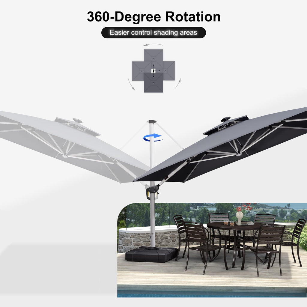 PURPLE LEAF Large Solar Yard Umbrellas Double Top Square Patio Umbrella with Lights