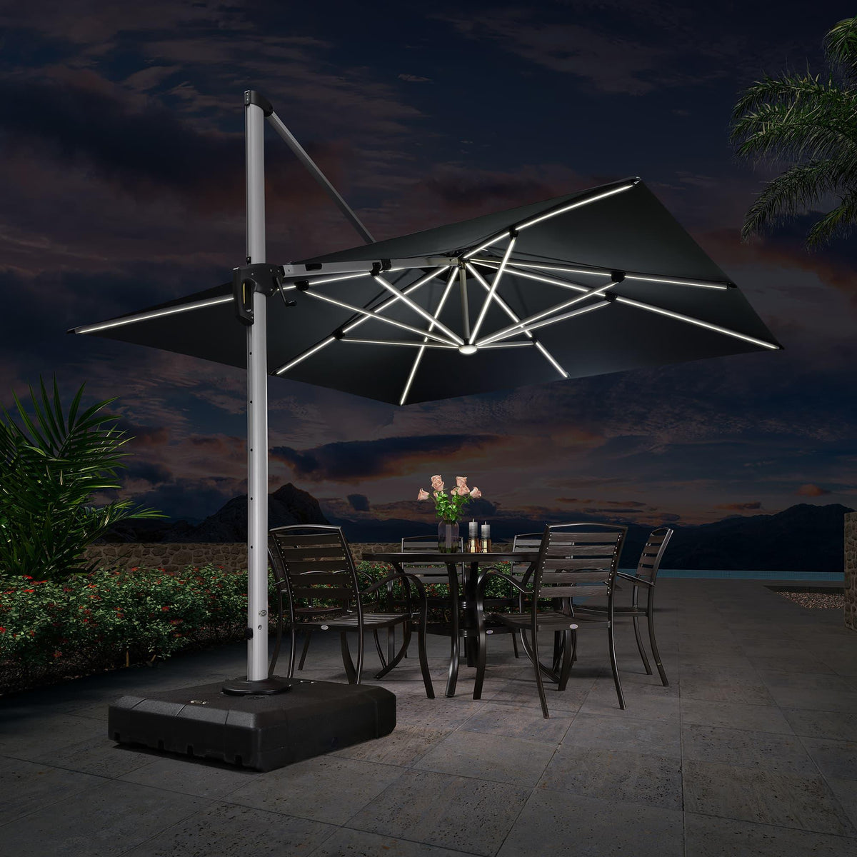 PURPLE LEAF Large Solar Yard Umbrellas Double Top Square Patio Umbrella with Lights