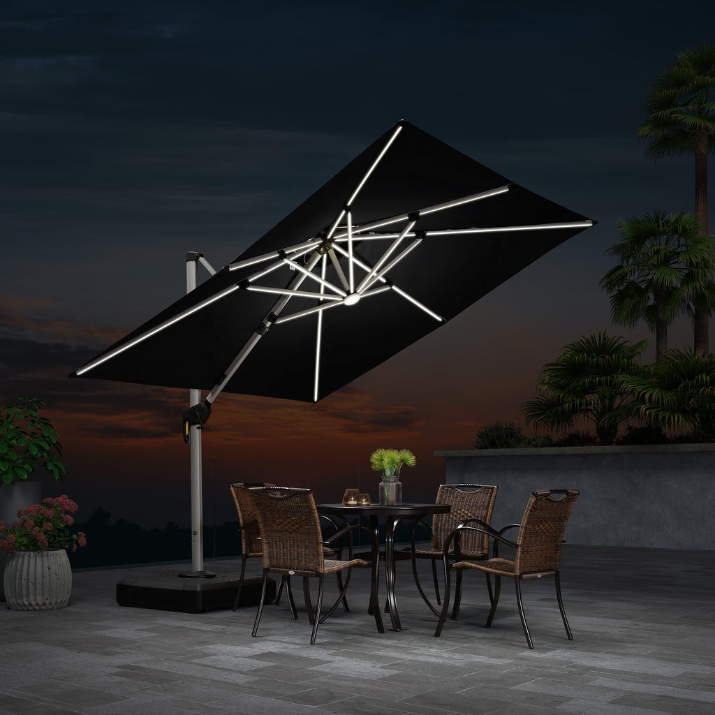 PURPLE LEAF Large Solar Yard Umbrellas Double Top Square Patio Umbrella with Lights