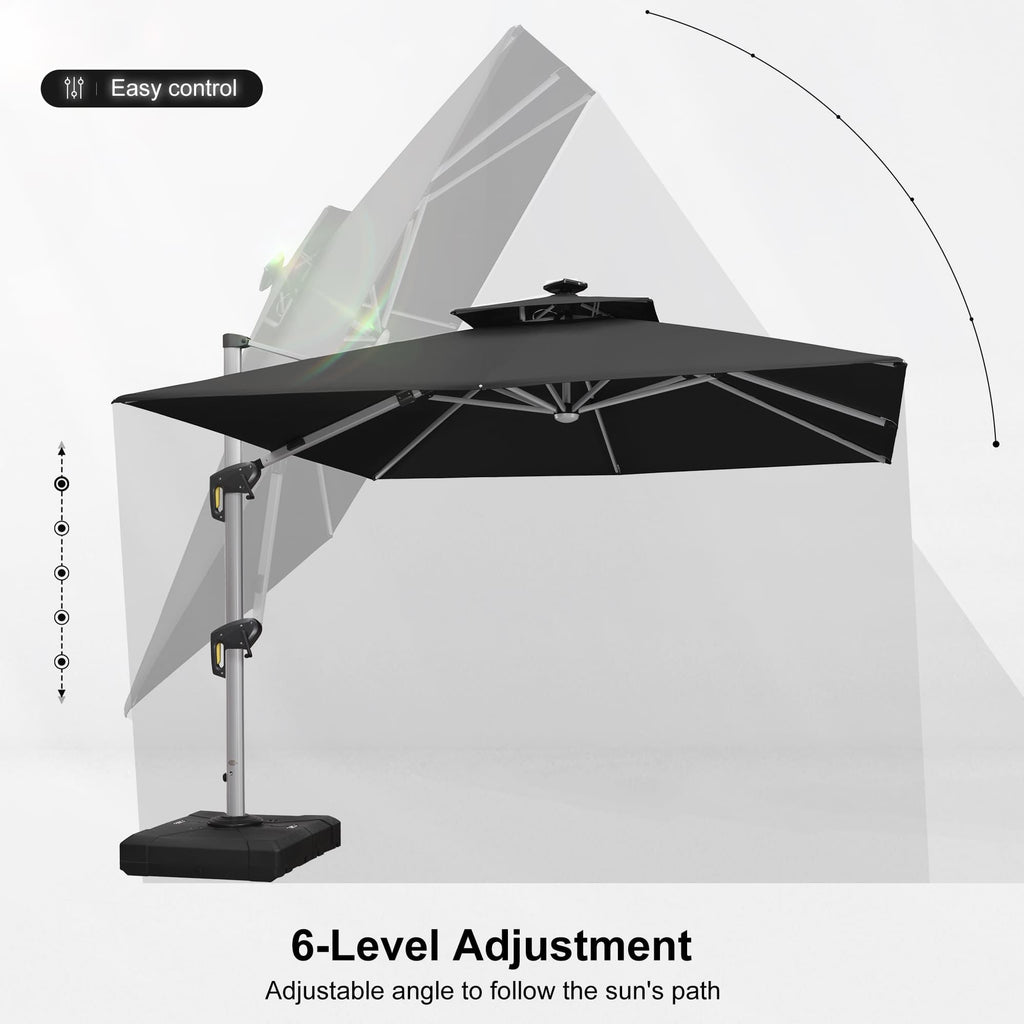 PURPLE LEAF Large Solar Yard Umbrellas Double Top Square Patio Umbrella with Lights