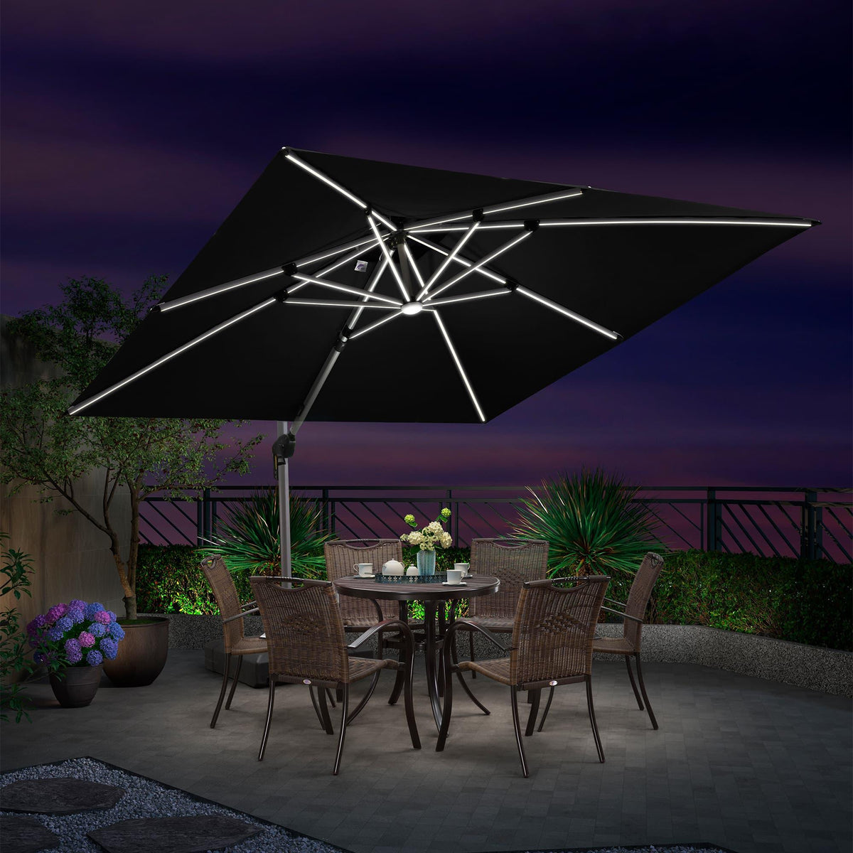PURPLE LEAF Large Solar Yard Umbrellas Double Top Square Patio Umbrella with Lights