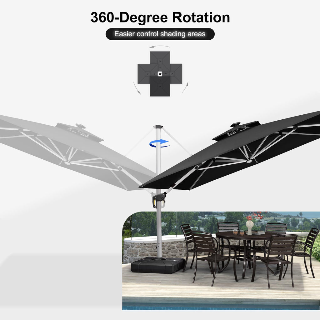 PURPLE LEAF Large Solar Yard Umbrellas Double Top Square Patio Umbrella with Lights