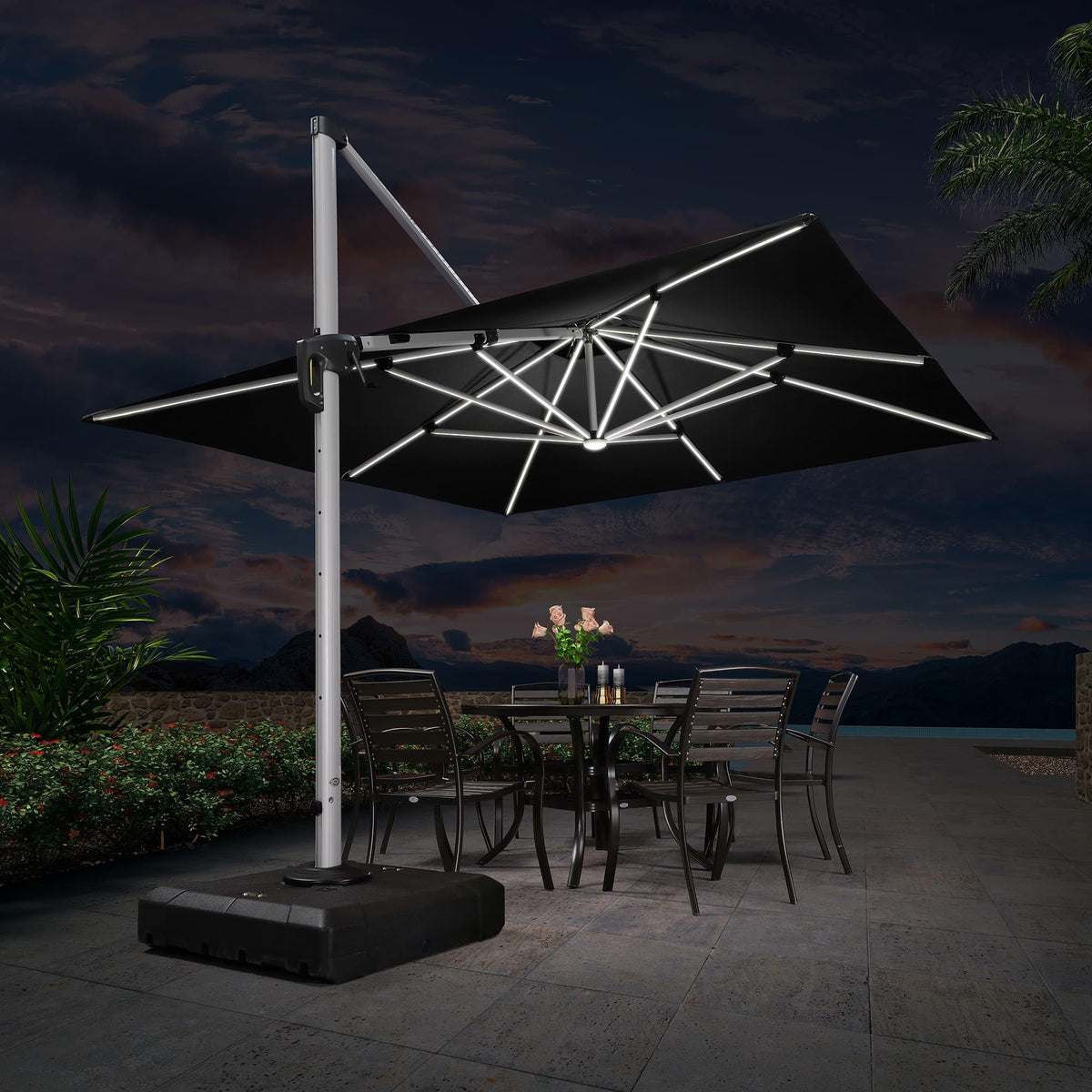 PURPLE LEAF Large Solar Yard Umbrellas Double Top Square Patio Umbrella with Lights