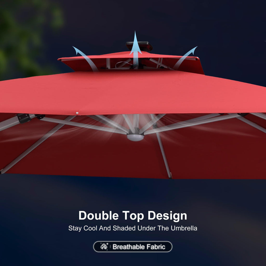PURPLE LEAF Large Solar Yard Umbrellas Double Top Square Patio Umbrella with Lights