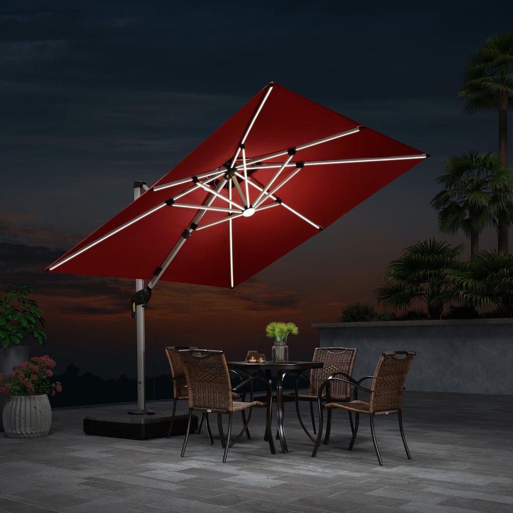PURPLE LEAF Large Solar Yard Umbrellas Double Top Square Patio Umbrella with Lights