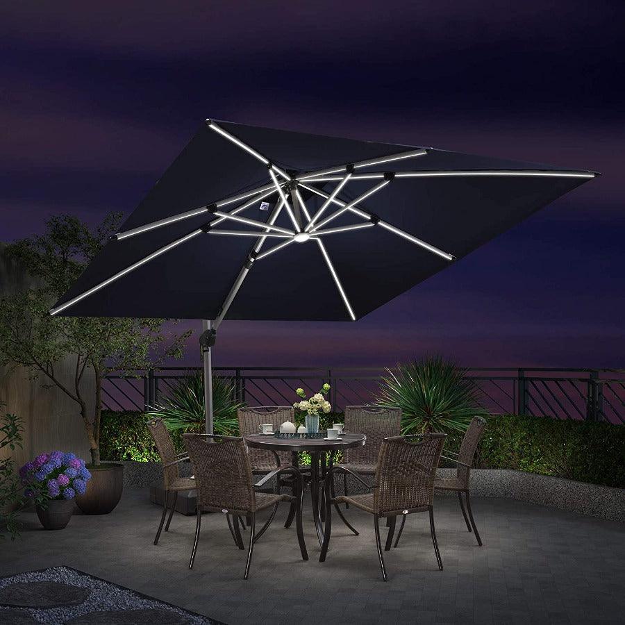 PURPLE LEAF Large Solar Yard Umbrellas Double Top Square Patio Umbrella with Lights