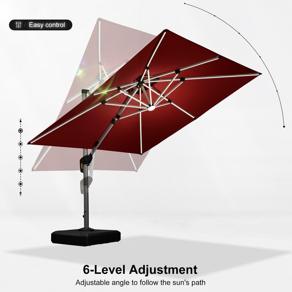 PURPLE LEAF Large Solar Yard Umbrellas Double Top Square Patio Umbrella with Lights