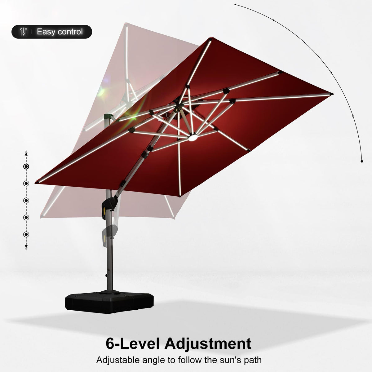 PURPLE LEAF Large Solar Yard Umbrellas Double Top Square Patio Umbrella with Lights