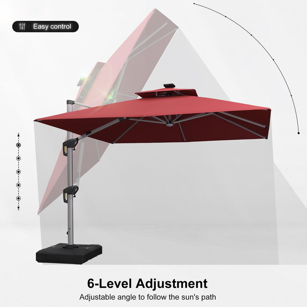 PURPLE LEAF Large Solar Yard Umbrellas Double Top Square Patio Umbrella with Lights