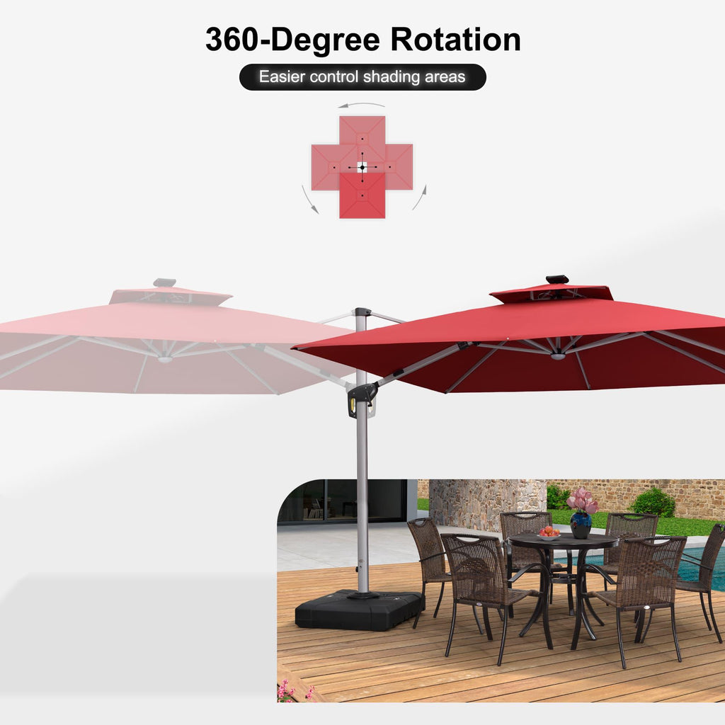 PURPLE LEAF Large Solar Yard Umbrellas Double Top Square Patio Umbrella with Lights