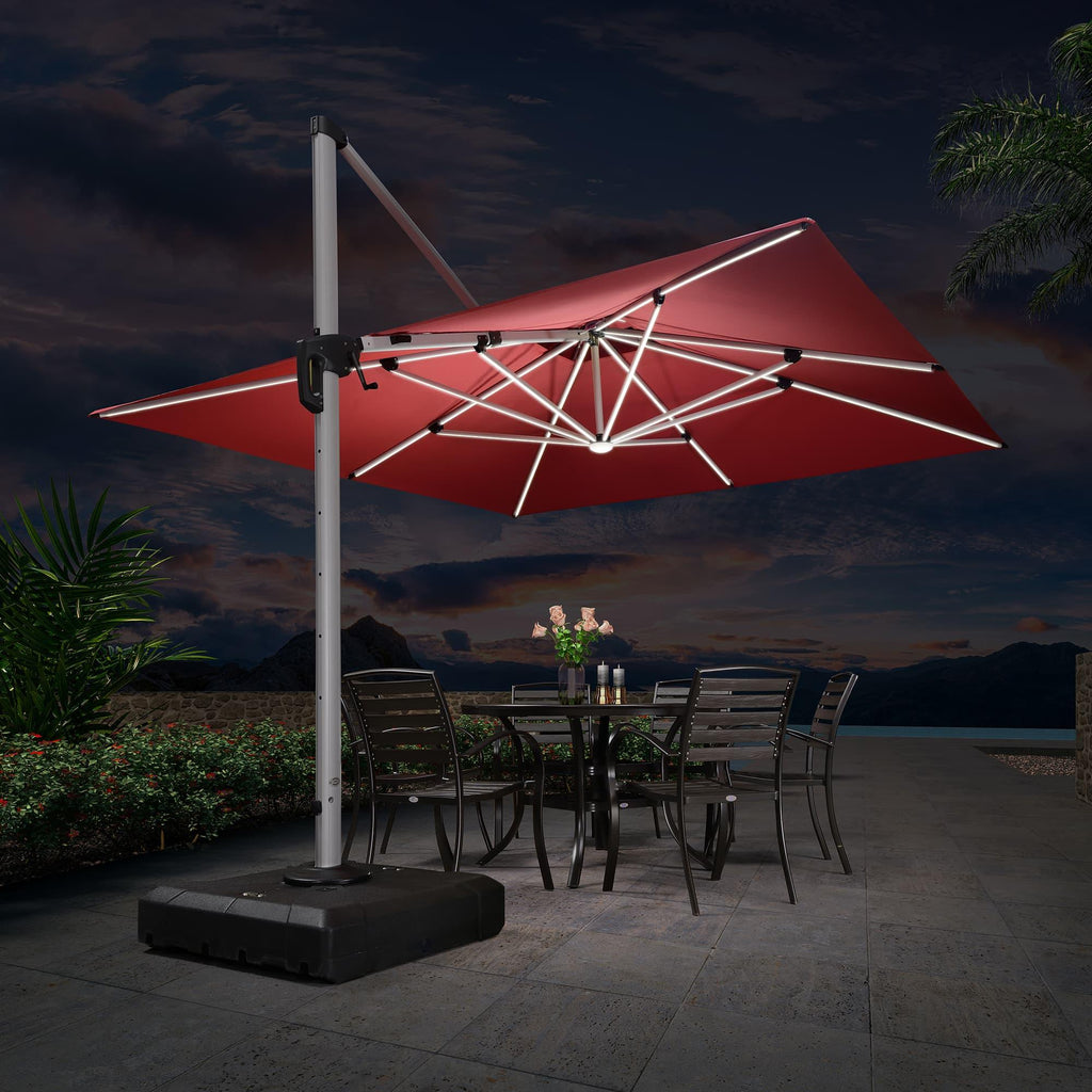 PURPLE LEAF Large Solar Yard Umbrellas Double Top Square Patio Umbrella with Lights