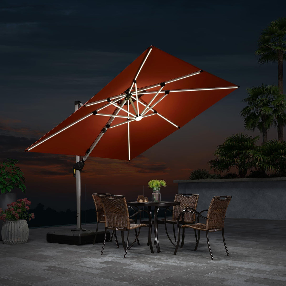 PURPLE LEAF Large Solar Yard Umbrellas Double Top Square Patio Umbrella with Lights