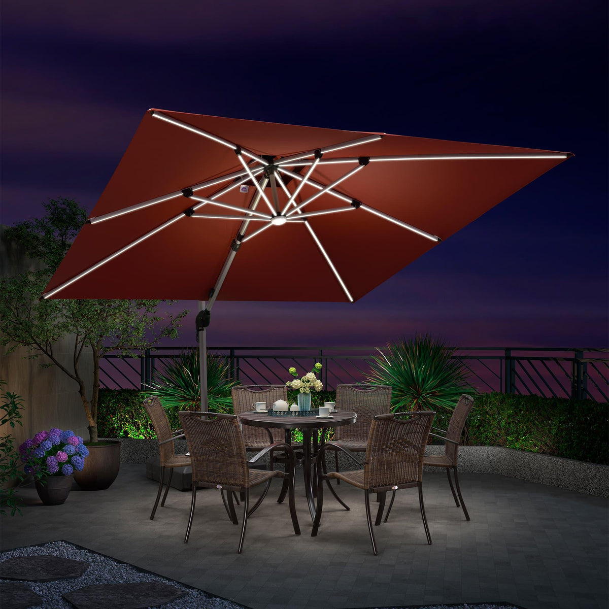 PURPLE LEAF Large Solar Yard Umbrellas Double Top Square Patio Umbrella with Lights