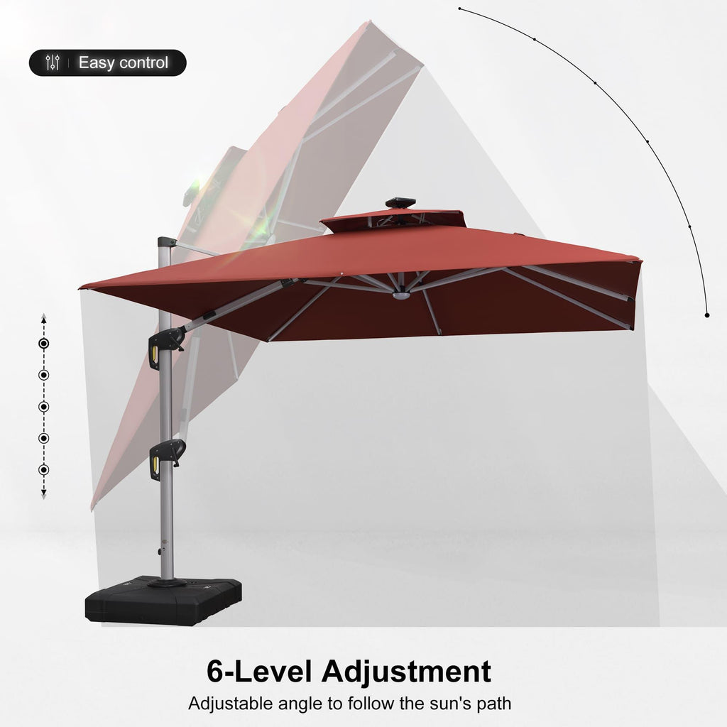 PURPLE LEAF Large Solar Yard Umbrellas Double Top Square Patio Umbrella with Lights