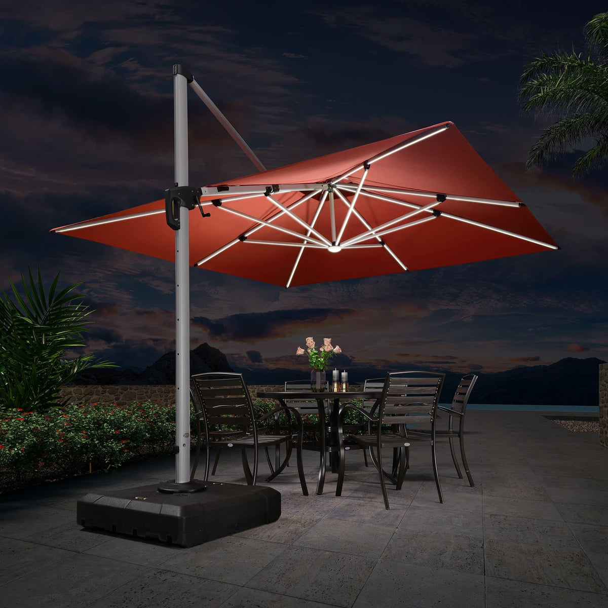 PURPLE LEAF Large Solar Yard Umbrellas Double Top Square Patio Umbrella with Lights